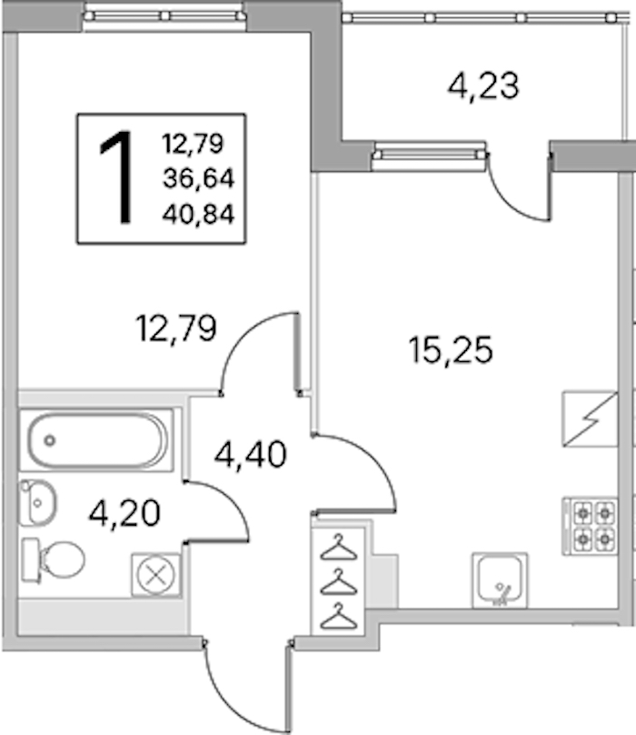 1-комнатная квартира 36.64 м², 4/5 эт., ЖК «ЮгТаун. Олимпийские кварталы»